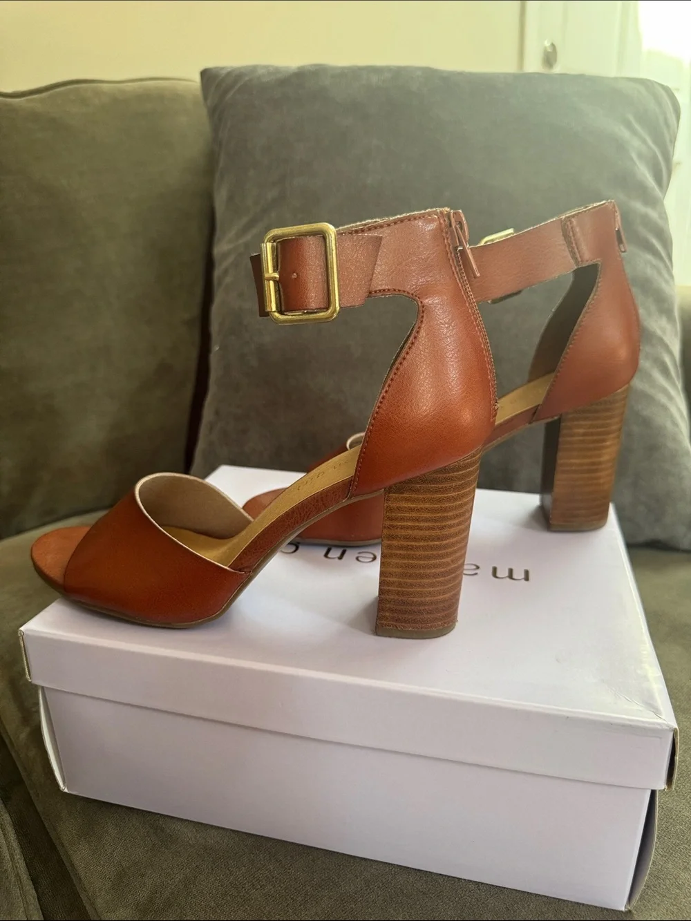 Madden Girl Cognac Block Heel Sandals